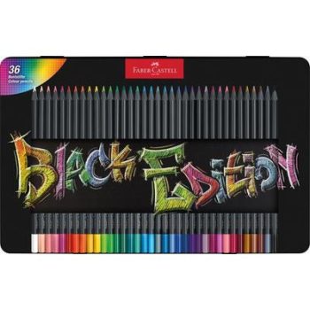   Színes ceruza készlet, háromszögletű, fémdobozban, FABER-CASTELL "Black Edition",  36 különböző szín