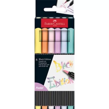   Ecsetirón készlet, FABER-CASTELL "Black Edition", 6 különböző pasztell szín 6 db
