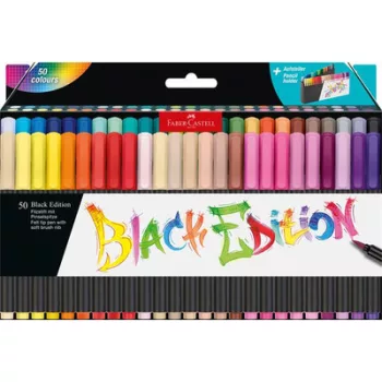   Ecsetirón készlet, tartóval, FABER-CASTELL "Black Edition", 50 különböző szín 50 db