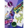 Vízfesték, 12 darabos, összeilleszthető, FABER-CASTELL "Dinoszaurusz"+1 tubus fehér tempera + dinoszaurusz matrica 13 db