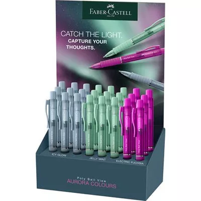 Golyóstoll display, 1 mm, XB, nyomógombos, FABER-CASTELL "Poly Ball View Aurora", vegyes színek (szín nem választható) 24 db