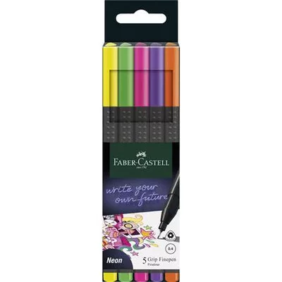 Tűfilc készlet, 0,4 mm, FABER-CASTELL "Grip", 5 különböző neon szín 1 db