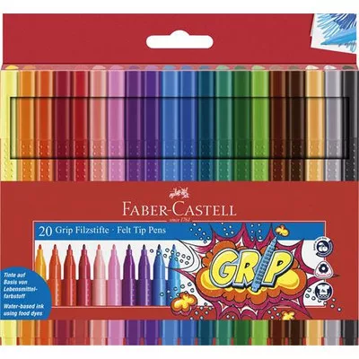 Filctoll készlet, háromszögletű, FABER-CASTELL "Grip", 20 különböző szín 20 db