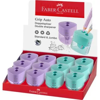   Hegyező display, kétlyukú, FABER-CASTELL, "Grip Auto", vegyes pasztell színek (szín nem választható) 12 db