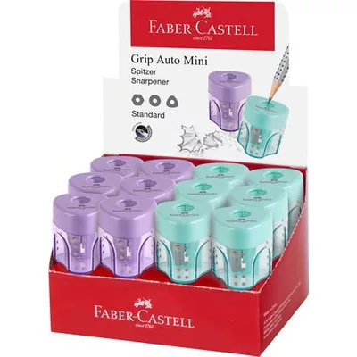 Hegyező display, egylyukú, tartályos FABER-CASTELL "GRIP Auto Mini", vegyes pasztell színek (szín nem választható) 24 db