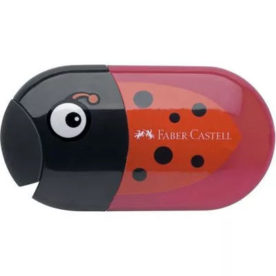 Hegyező és radír, kétlyukú, tartályos, FABER-CASTELL, katicabogár minta 1 db