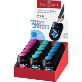   Hegyező display, kétlyukú, 2 tartályos, FABER-CASTELL, vegyes színek (szín nem választható) 18 db