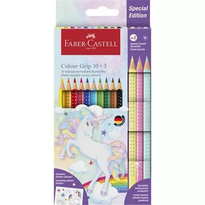 Színes ceruza készlet, háromszögletű, FABER-CASTELL "Grip", 13 különböző szín, unikornis 13 db