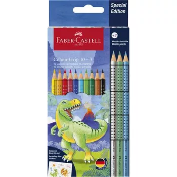   Színes ceruza készlet, háromszögletű, FABER-CASTELL "Grip Dinoszaurusz" 10+3 különböző szín 13 db