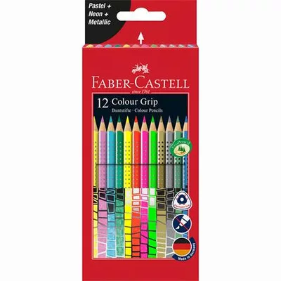 Színes ceruza készlet, háromszögletű, FABER-CASTELL "Colour Grip", 12 különböző szín 12 db