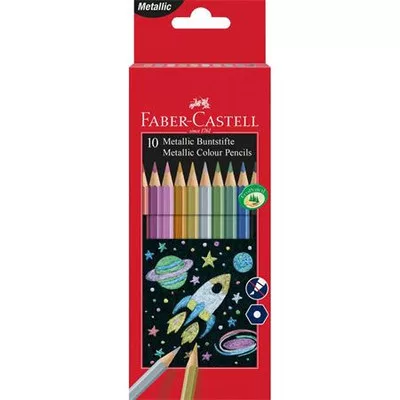 Színes ceruza készlet, hatszögletű, FABER-CASTELL, 10 különböző metál szín 10 db