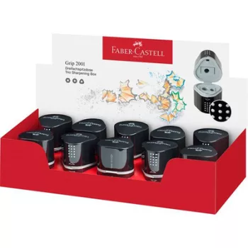   Hegyező display, háromlyukú, tartályos, FABER-CASTELL "Grip 2001 Trio", fekete 10 db