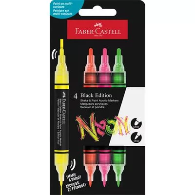 Dekormarker készlet, 1,0/3,0 mm, kétvégű, akril, FABER-CASTELL "Shake&Paint", 4 különböző neon szín 4 db