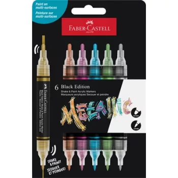   Dekormarker készlet, 1,0/3,0 mm, kétvégű, akril, FABER-CASTELL "Shake&Paint", 6 különböző metál szín 6 db