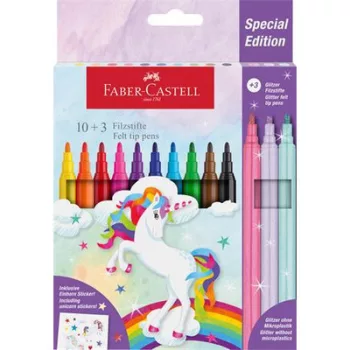   Filctoll készlet, FABER-CASTELL "Unikornis" 10 különböző szín + 3 csillámos 13 db