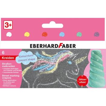   Aszfaltkréta készlet, EBERHARD-FABER "Unikornis", 6 csillámos szín