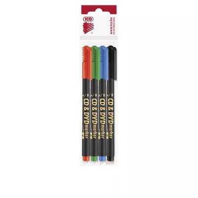 Alkoholos marker készlet, CD/DVD, 0,5 mm, ICO, 4 különböző szín