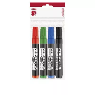 Alkoholos marker készlet, 1-3 mm, kúpos, ICO "Permanent 11 XXL", 4 különböző szín 4 db