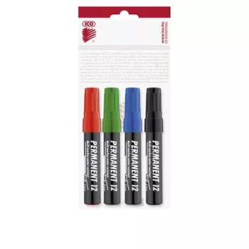   Alkoholos marker készlet, 1-4 mm, vágott, ICO "Permanent 12", 4 különböző szín 4 db
