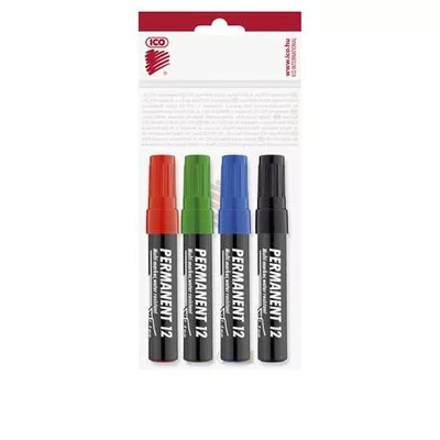 Alkoholos marker készlet, 1-4 mm, vágott, ICO "Permanent 12", 4 különböző szín 4 db