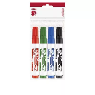 Tábla- és flipchart marker készlet, 1-4 mm, vágott, ICO "Plan 12 XXL", 4 különböző szín 4 db