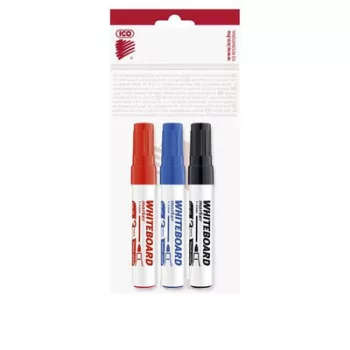   Tábla- és flipchart marker készlet, 1-3 mm, kúpos, ICO "Plan", 3 különböző szín