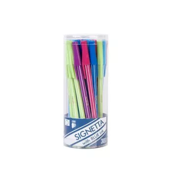   Golyóstoll, 0,7 mm, kupakos, henger alakú tartóban, ICO "Signetta Mix", kék 30 db