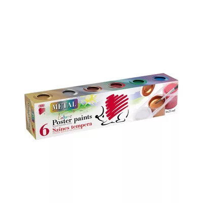 Tempera készlet, tégelyes, ICO "Süni", 6 különböző metal szín 6 db
