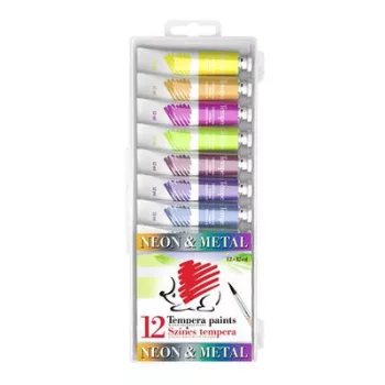   Tempera készlet, 12 darabos, ICO "Süni", metál és neon színek 12 db
