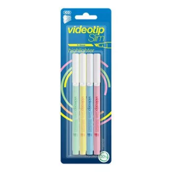   Szövegkiemelő készlet, 1-3 mm, ICO "Videotip Slim", 4 különböző pasztell szín 4 db