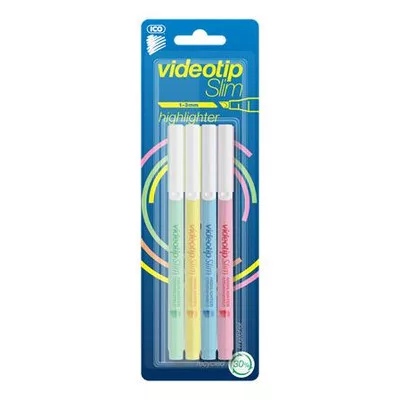 Szövegkiemelő készlet, 1-3 mm, ICO "Videotip Slim", 4 különböző pasztell szín 4 db