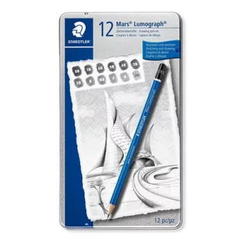   Grafitceruza készlet, fém doboz, hatszögletű, STAEDTLER "Mars Lumograph 100", 12 különböző keménység 12 db