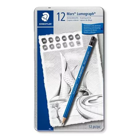 Grafitceruza készlet, fém doboz, hatszögletű, STAEDTLER "Mars Lumograph 100", 12 különböző keménység 12 db