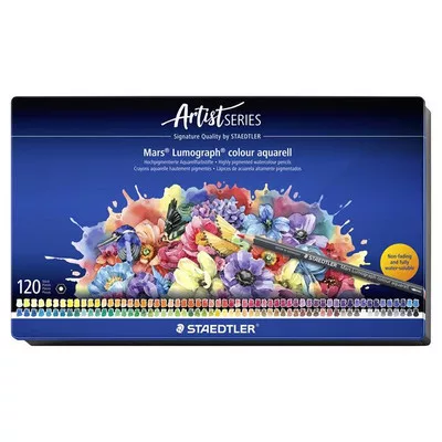 Akvarell színes ceruza készlet, hatszögletű, fémdobozos, STAEDTLER "Mars® Lumograph® 104", 120 különböző szín
