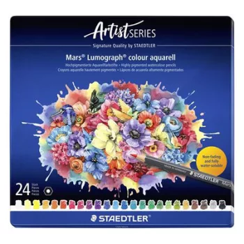   Akvarell színes ceruza készlet, hatszögletű, fémdobozos, STAEDTLER "Mars® Lumograph® 104", 24 különböző szín