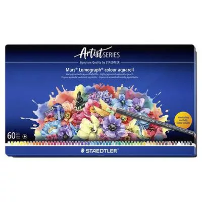 Akvarell színes ceruza készlet, hatszögletű, fémdobozos, STAEDTLER "Mars® Lumograph® 104", 60 különböző szín