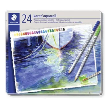   Akvarell ceruza készlet, hatszögletű, fém doboz, STAEDTLER "Karat® aquarell 125", 24 különböző szín 24 db