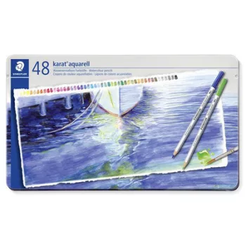   Akvarell ceruza készlet, hatszögletű, fém doboz, STAEDTLER "Karat® aquarell 125", 48 különböző szín 48 db