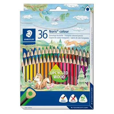 Színes ceruza készlet, háromszögletű, STAEDTLER "Noris Colour 187", 36 különböző szín 36 db