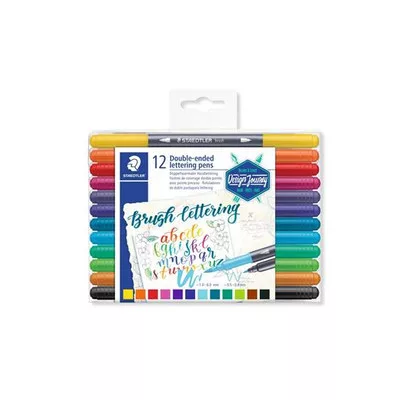 Ecsetirón készlet, 0,5-0,8/1,0-6,0 mm, kétvégű, STAEDTLER "3004"", 12 szín 12 db