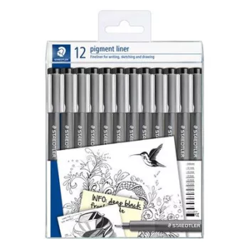   Tusfilc készlet, 12 különböző vonalvastagság, STAEDTLER "Pigment Liner 308", fekete 12 db