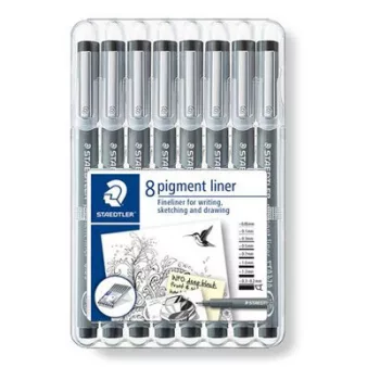   Tusfilc készlet, 8 különböző vonalvastagság, STAEDTLER "Pigment liner 308", fekete 8 db