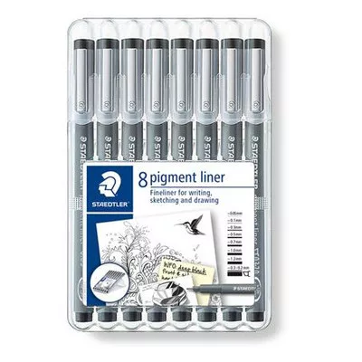 Tusfilc készlet, 8 különböző vonalvastagság, STAEDTLER "Pigment liner 308", fekete 8 db