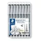 Tusfilc készlet, 8 különböző vonalvastagság, STAEDTLER "Pigment liner 308", fekete 8 db