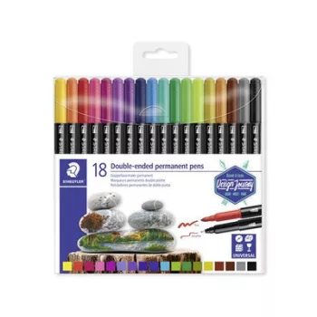   Alkoholos marker készlet, 0,5/3,0 mm, kétvégű, STAEDTLER "3187", 18 különböző szín 18 db