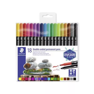 Alkoholos marker készlet, 0,5/3,0 mm, kétvégű, STAEDTLER "3187", 18 különböző szín 18 db