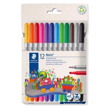   Filctoll készlet, 1-3 mm, kétvégű, kimosható, STAEDTLER "Noris® 320, 12 különböző szín 12 db