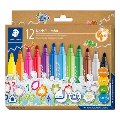 Filctoll készlet, 3 mm, háromszögletű, kimosható, STAEDTLER "Noris® jumbo 328-B", 12 szín 12 db