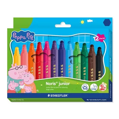Filctoll készlet, 2,5 mm, kimosható, jumbo, STAEDTLER „Noris® junior 329”, Peppa malac, 12 szín 12 db