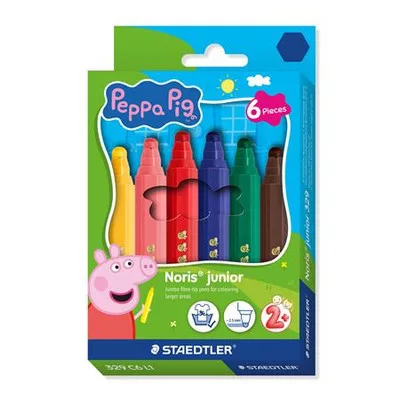 Filctoll készlet, 2,5 mm, kimosható, jumbo, STAEDTLER „Noris® junior 329”, Peppa malac, 6 szín 6 db